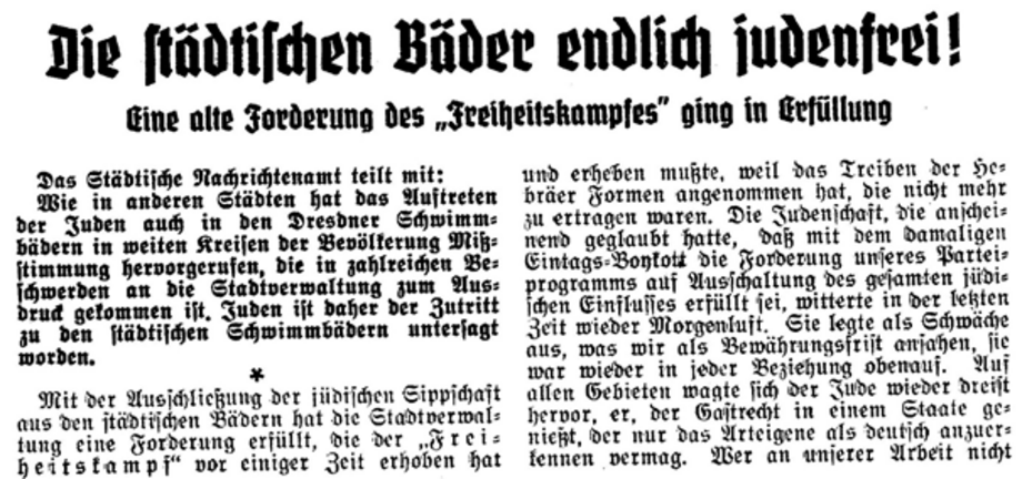 Antisemitischer Artikeln in der sächsischen NS-Zeitung „Der Freiheitskampf“, aus dem Jahrgang 1935