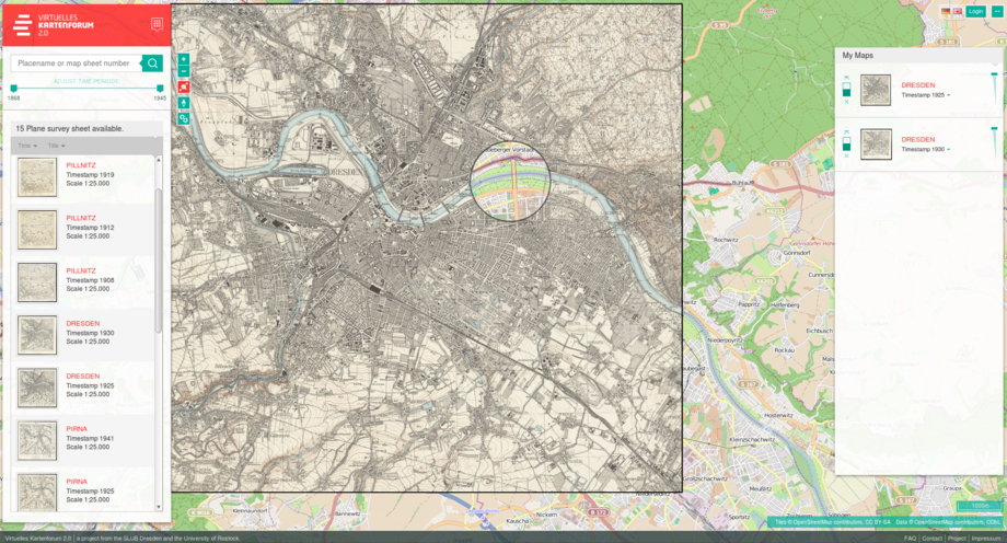 Screenshot vom Virtuellen Kartenforum (Dresden)