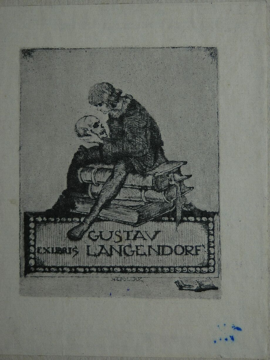 Exlibris Gustav Langendorfs, gefertigt von Margaret(he) Leonie Pollak (SLUB/Deutsche Fotothek, df_prov_0012705)