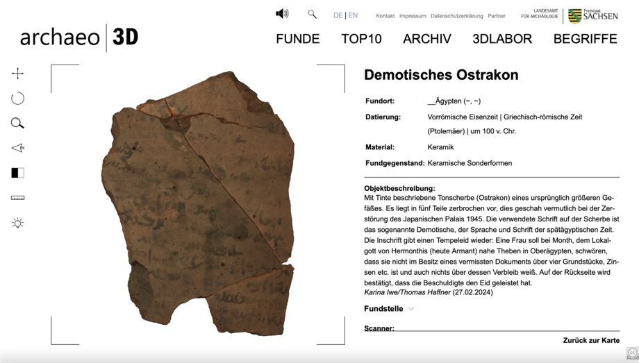 Tonscherbe aus der Handschriftensammlung der SLUB Dresden präsentiert auf archaeo|3D.