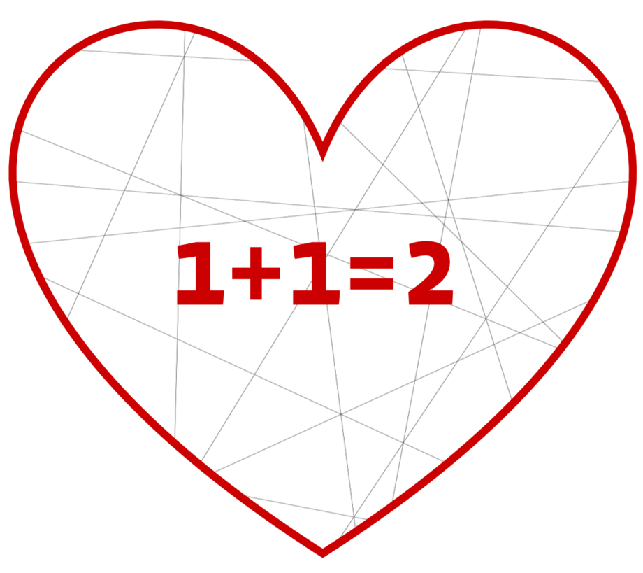 Graphik mit Herz, innen 1+1=2