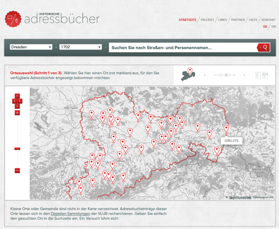 Screenshot des Portals Historische Adressbücher Sachsen