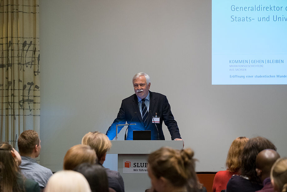 Prof. Dr. Thomas Bürger, Generaldirektor der SLUB, zur Begrüßung der Gäste (Foto: Simon Gude/SLUB)