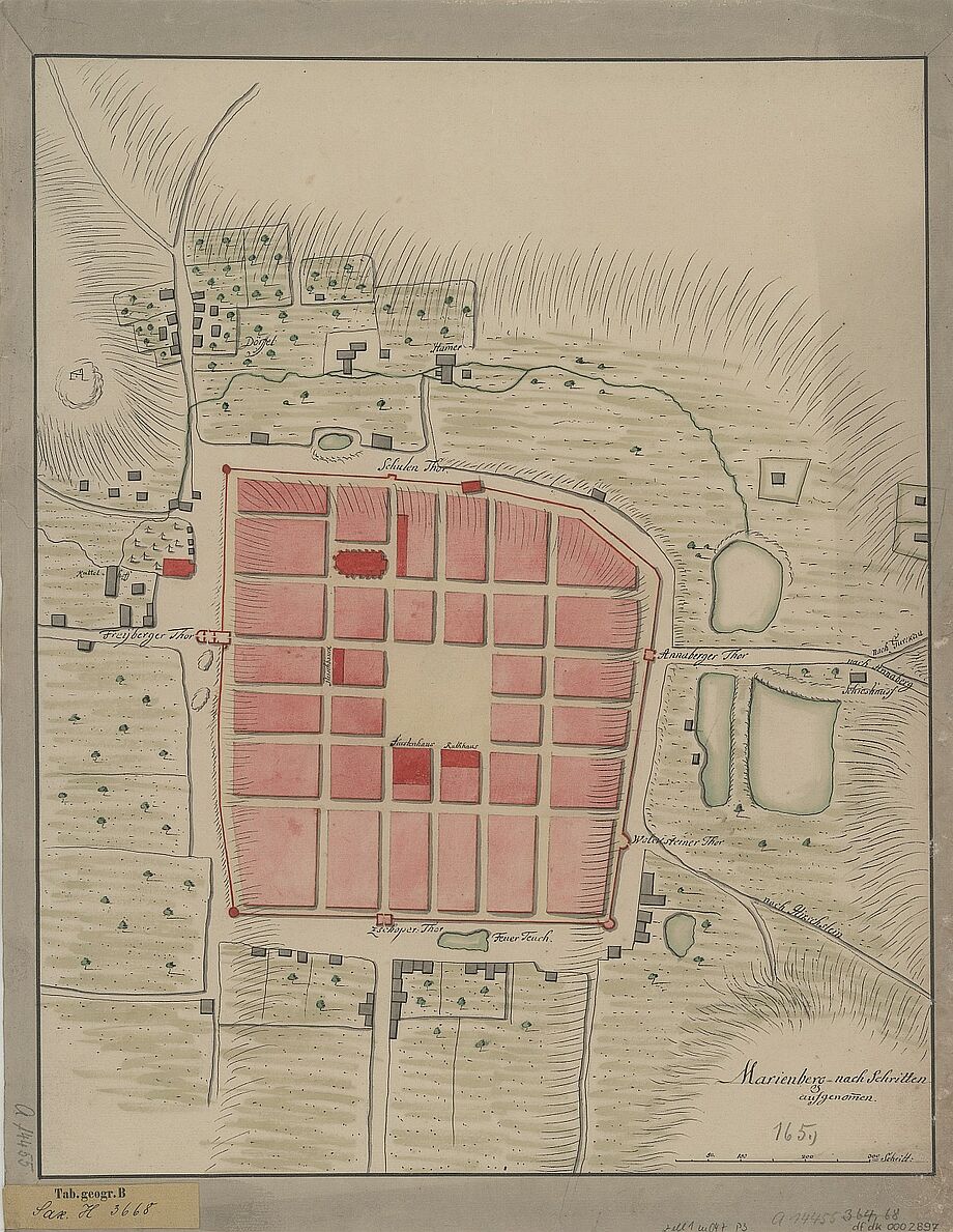 Karte von Marienberg um 1730 (c) SLUB/ Deutsche Fotothek