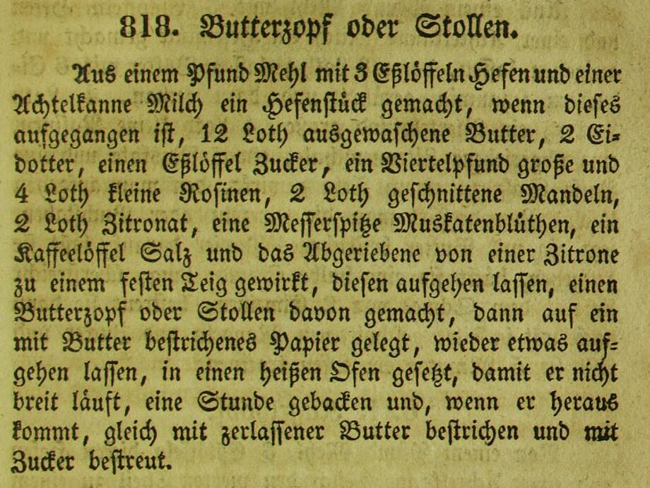 Rezept aus: Bickelmann, Georg Conrad: Lehrbuch der Koch- und Backkunst, oder neuestes Dresdner Kochbuch, Dresden 1827, S. 279