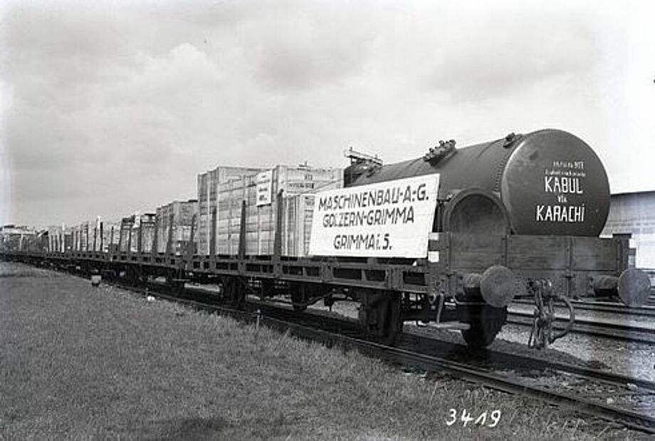 P 3419 (Zug nach Kabul): „Versand der Pulverfabrikeinrichtung nach Afghanistan durch Schenker & Co. Leipzig“, 1933