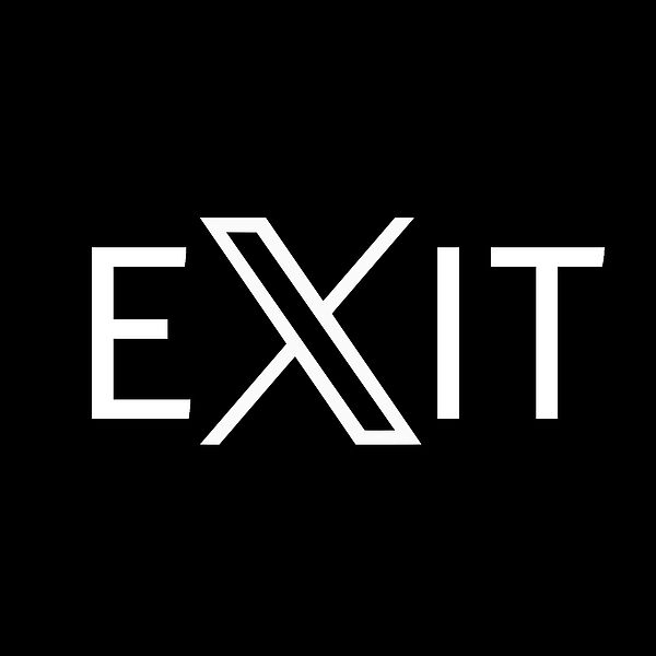 Die Grafik zeigt das Wort "Exit". Dabei ist der Buchstabe "X" durch das Logo des Kurznachrichtendienstes X (ehemals Twitter) ersetzt. 